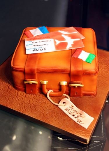 Orange suit case travel theme birthday cake